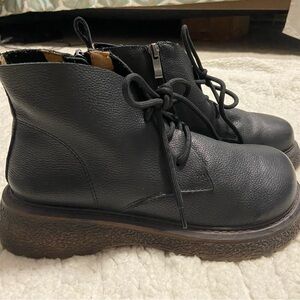 Women's Black Lace-Up Ankle Booties with Side Zip